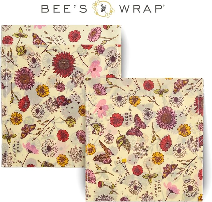 Bee's Wrap Vegan Beeswax Wraps for Food - 2 Meadow Magic Produce Bags - Made in USA Reusable & Organic Food Wraps & Reusable Produce Bags - Eco-Friendly Alternative to Aluminum Foil & Plastic Wrap