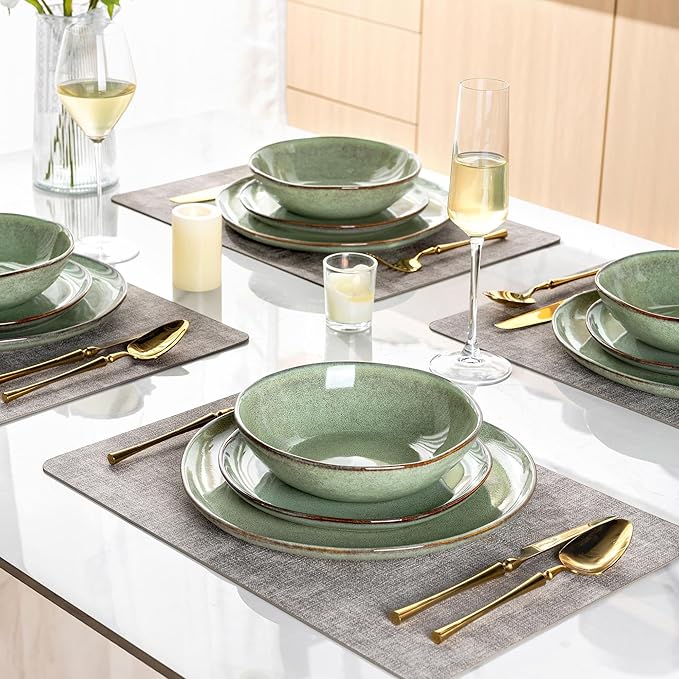 AmorArc Ceramic Dinnerware Sets,Handmade Reactive Glaze Stoneware Plates and Bowls Set,Highly Chip and Crack Resistant | Dishwasher & Microwave Safe Dishes Set,Service for 4 (12pc)