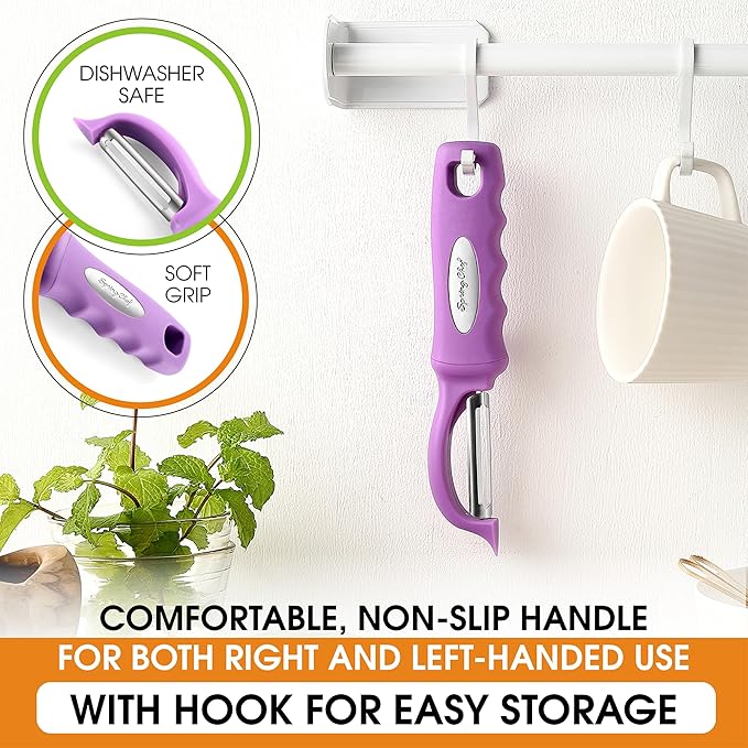 Spring Chef Premium Swivel Vegetable Peeler, Comfortable Handle and Ultra Sharp Stainless Steel Blades - Perfect Kitchen Peeler For Veggie, Fruit, Potato, Carrot, Apple - Orchid