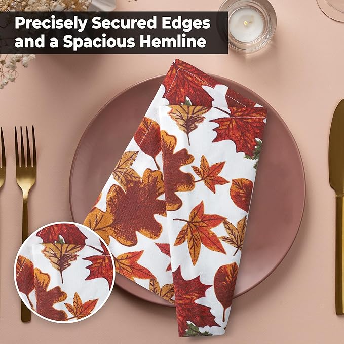 Urban Villa Cloth Napkins Leaves Print Dinner Napkins Set of 12 20X20 100% Cotton Absorbent Washable Durable Reusable Cloth Napkins Ideal for Farmhouse Party Thanksgiving Harvest Fall Dinner Napkins
