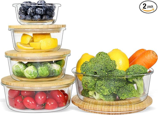 Urban Green Glass Food Container with Bamboo Lid, Airtight food storage Containers set, Glass Meal Prep Containers Set of 5, Dishwasher & Oven Safe