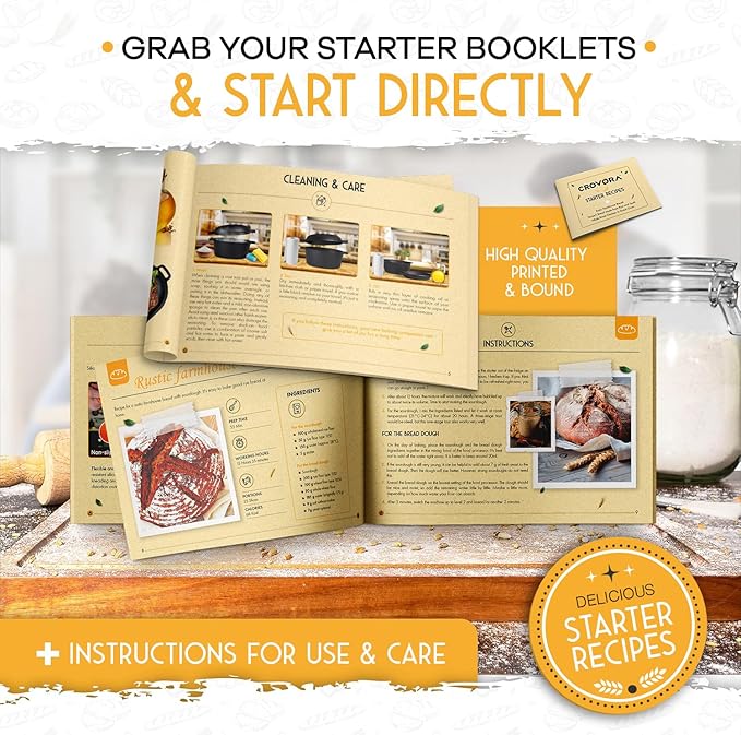 Pre-Seasoned Cast Iron Dutch Oven for Bread Baking with Skillet Lid - Incl. Sourdough Bread Baking Supplies like Banneton Bread Proofing Basket, 5QT Cast Iron Bread Pan, Bread Oven