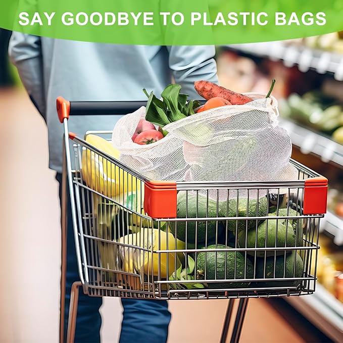 Reusable Bags Produce Bags Reusable Washable - Vegetable Bags, Grocery Bags, Cotton Mesh Bags for Farmers Market, Beach, and Refrigerator Storage Vegetables (7)