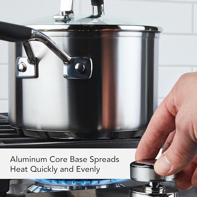 KitchenAid 71020 Stainless Steel Saucepan with Measuring Marks and Lid, 2 Quart - Brushed Stainless Steel