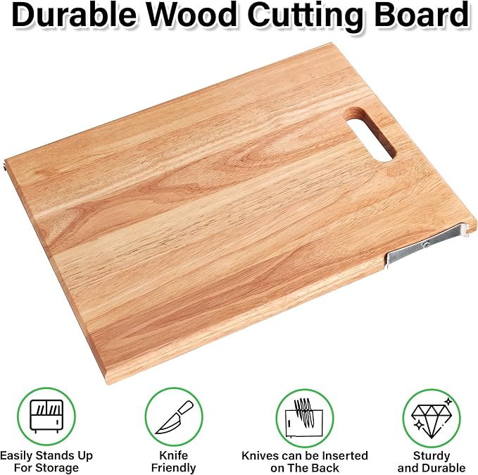 Wood Cutting Board for Kitchen with Built-in Stand, 40 x 30 cm Wooden Chopping Board Charcuterie Board for Cheese, Meat, Vegetables, Bread