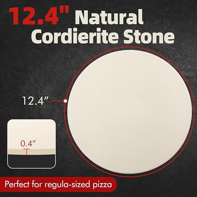 12" Round Pizza Stone, Heavy Duty Cordierite Pizza Pan for Grilling & Pizza Oven, High Temperature Resistant Baking Stone for Pizza, Bread, Meat and More