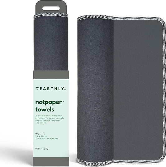 Reusable Paper Towels - 10 Pack - Roll of Washable Cotton Cloth Paper Towels - Paperless Reusable Napkins Cloth Washable - Absorbent + Long Lasting - Zero Waste Products - (Pebble Grey)
