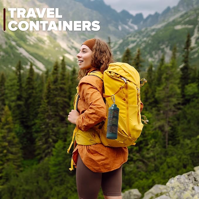 BYLWORKOUT 3-Layer Protein Powder Travel Container with Funnel and Keychain | Portable Food Storage Organizer for Gym, Fitness, Kitchen, Camping, Hiking, and Travel (Emerald Green)