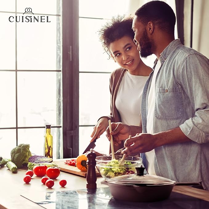 Pre-Seasoned Cast Iron Skillet (12-Inch) W/Tempered Glass Lid and Handle Cover Oven Safe Cookware | Heat-Resistant Holder | Indoor and Outdoor Use | Grill, Stovetop, Induction Safe