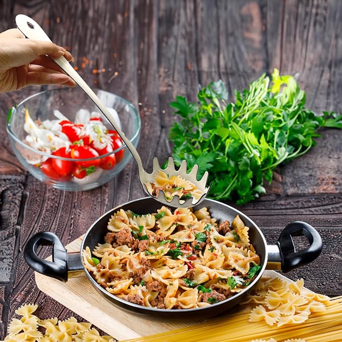 Life & More Robust 13.5Inch Pasta Server with Teeth - Spaghetti Spoon and Fork for Noodles, Scoop, and Serve