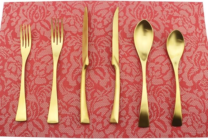 24-Piece Flatware Set,Extra Thick Heavy Duty - 18/10 Stainless Steel Cutlery Sets,High Matte Gold Finish Silverware Flatware Sets Service for 4, Use for Home,Kitchen Utensil Sets