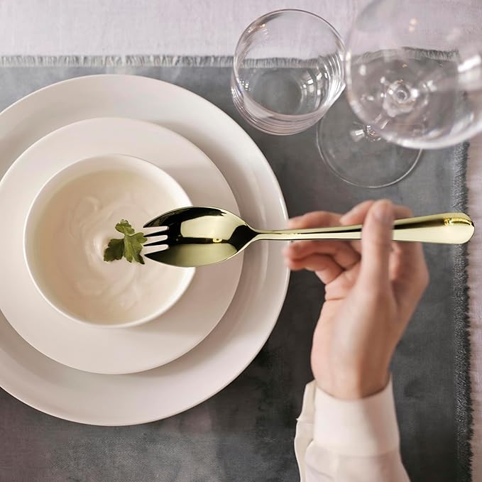 Alata Champagne Gold Mirror Sporks 8-Pack Set Stainless Steel Sporks, 7.4 Inches Long Handle Salad Forks For Dessert, Ice Cream, Salad, Soup, Noodle, Spaghetti, Dishwasher Safe