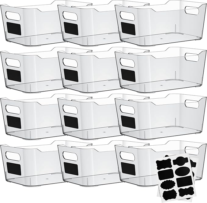 Clear Plastic Storage Bins with Labels and Marker, Perfect for Kitchen Organization or Pantry Organization and Storage, Medium Fridge Organizer and Cabinet Organizers Storage Bins