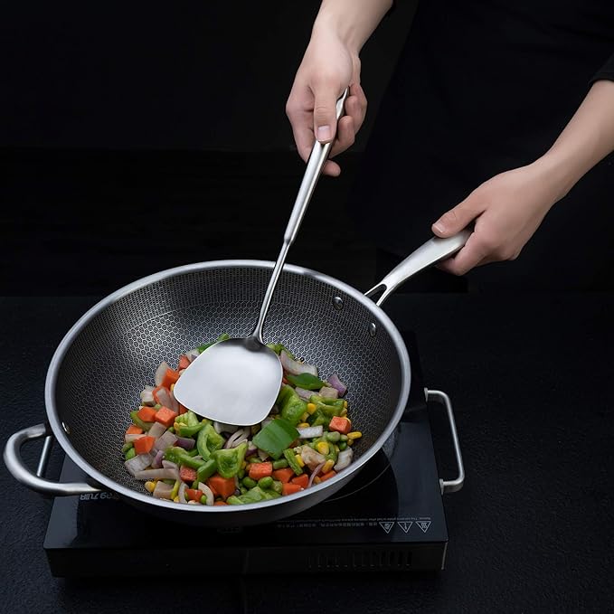 FJNATINH Wok Spatula and Soup Ladle Set - 304 Stainless Steel Wok Utensil Tools Set, 2 Pieces All Metal Cooking Kitchen Utensils,Chinese Wok Accessories for Cast Iron/Carbon Steel Wok