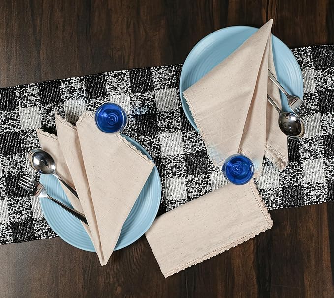 Natural Color Blend Cotton Linen Napkins Set of 12 - with Lace 18x18 Inch Decorative Elegant Washable Reusable Flax Dinner Napkin for Dining Table Décor Wedding Party Christmas New Year & Everyday Use
