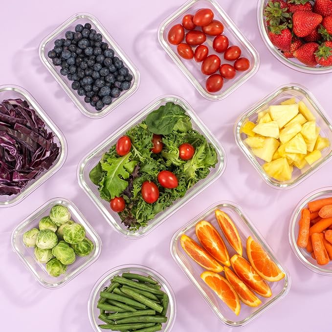 JoyJolt 24pc Borosilicate Glass Storage Containers with Lids | 12 Airtight/Freezer Safe Food Storage Containers for Pantry and Kitchen | Meal Prep Container for Lunch | Glass Tupperware Set