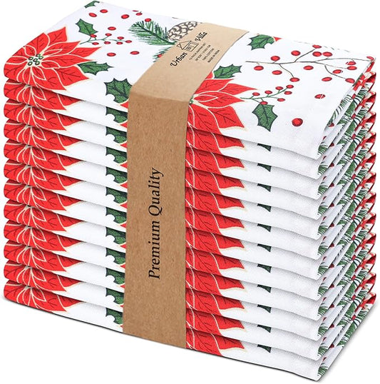 Urban Villa Christmas Dinner Napkins Set of 12 Pine Cone Print Cloth Napkins 100% Cotton Premium Quality 20x20 Inches Over Sized Cloth Napkins with Mitered Corners Durable Hotel Quality