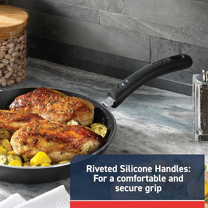 T-Fal Experience Nonstick Fry Pan 12.5 Inch, Induction, Oven Broiler Safe 400F, Non Stick Frying Pan, Skillet, Kitchen Egg Pan, Omelet Pan, Cookware, Pots and Pans, Home, Dishwasher Safe, Black