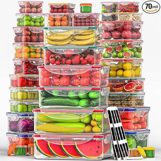 70 Pcs Large Food Storage Containers with Lids Airtight-2500ML to Small Box,Total 22812 ML Stackable Kitchen Bowls Set(35 Containers,35 Lids)-BPA Free Leak proof Plastic Boxes-Microwave safe