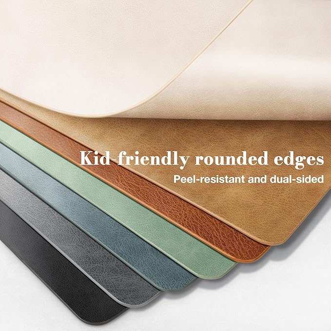 Roxifina Faux Leather Placemats Set of 6 - Vinyl Placemats Wipeable Waterproof Oil-Proof PU Place Mats Heat Resistant Reversible Table Mats for Dining, Kitchen, Outdoor, 12 x 17 Inch (Reddish Brown)