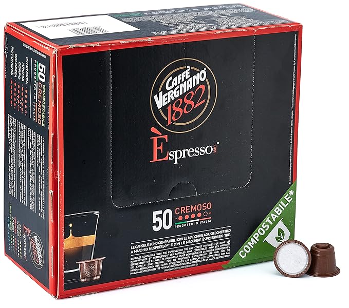 Caffe' Vergnano 1882 Medium Roast Espresso Original Line Machine Compatible Capsules, Arabica Robusta Espresso Coffee, Italian Coffee For Nespresso Coffee Machines, Intensity 6/10, Cremoso, 50 Ct