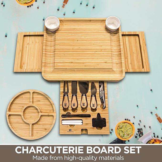 Kiaansh and Kiavi Charcuterie Boards Gift Set: Bamboo Cheese Board Set. Perfect for wedding gifts, Bridal shower and House Warming Gifts., Large