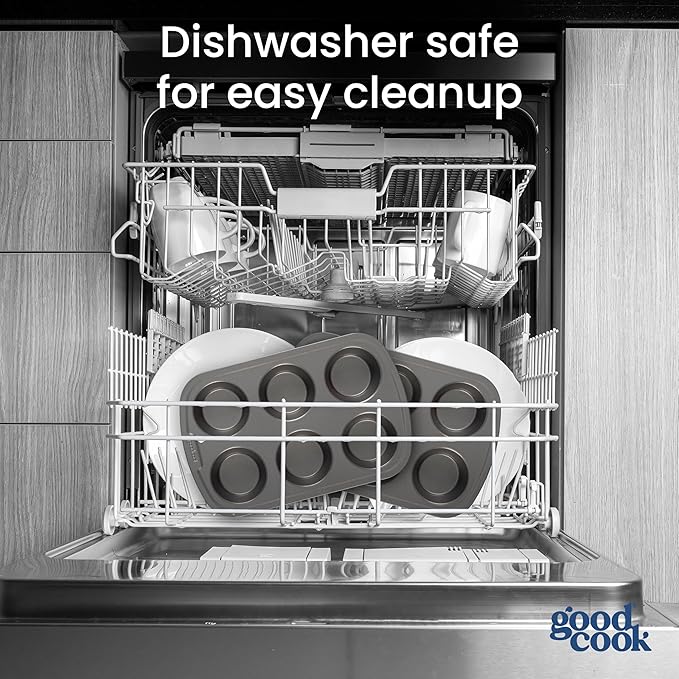 GoodCook Set of 2 Everyday Nonstick Steel Muffin Pan, 6 cup, Gray