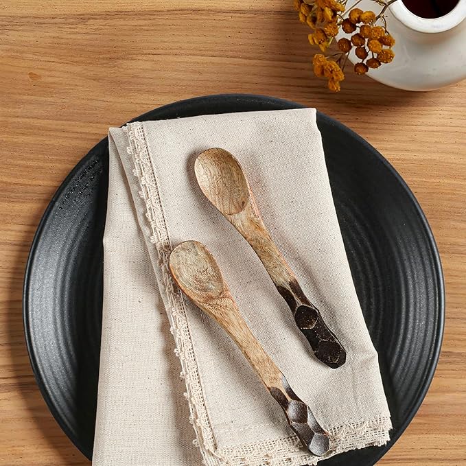 Natural Color Blend Cotton Linen Napkins Set of 12 - with Lace 18x18 Inch Decorative Elegant Washable Reusable Flax Dinner Napkin for Dining Table Décor Wedding Party Christmas New Year & Everyday Use