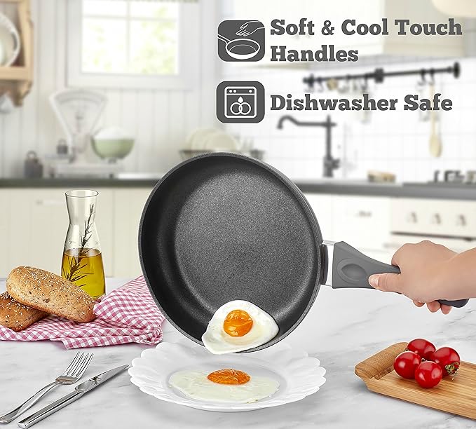 SAFLON Titanium Nonstick 8-Inch and 9.5-Inch Fry Pan Set 4mm Forged Aluminum with PFOA Free Scratch-Resistant Coating from England, Dishwasher Safe