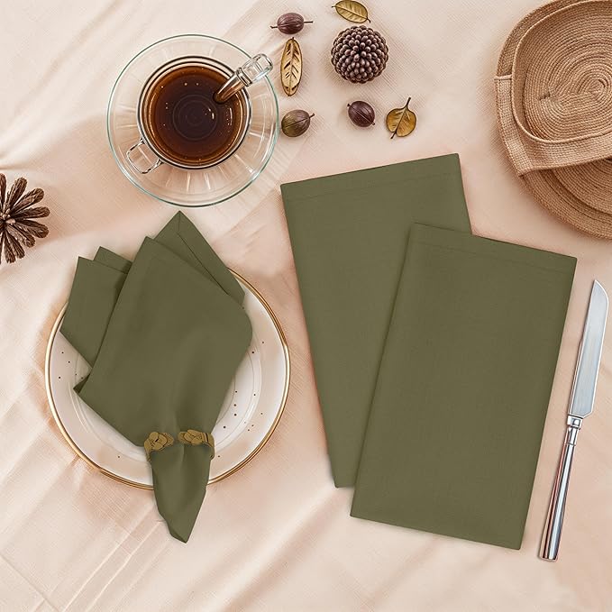 Ruvanti Cloth Napkins Set of 12, 18x18 Inches, 100% Cotton, Washable, Soft & Absorbent, Perfect for Wedding, Christmas, ‎Thanksgiving Dinners - Capulet Olive