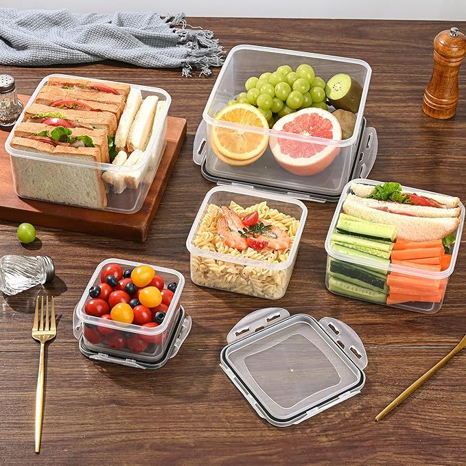 5 Pack Large Food Storage Containers with Leak-Proof Lids, Stackable Kitchen Storage Bowls Sets (14/30/54/80/128 oz), Reusable Meal Prep Plastic Containers, BPA-Free, Dishwasher Safe