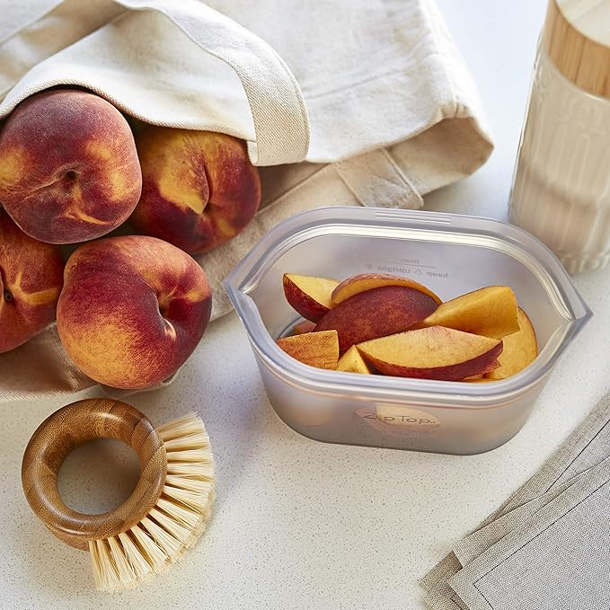 Zip Top Reusable Food Storage Bags | Small Dish [Frost] | Silicone Meal Prep Container | Microwave, Dishwasher and Freezer Safe | Made in the USA