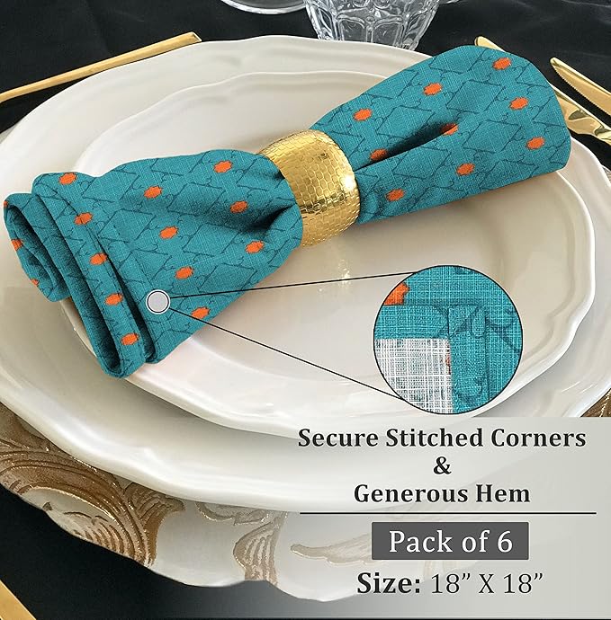 RUVANTI Cloth Napkins Set of 6 Cotton 100%, 18x18 Inches Napkins Cloth Washable, Soft, Absorbent. Cotton Napkins for Parties, Christmas, Thanksgiving, Weddings, Dinner Napkins Cloth - Combo