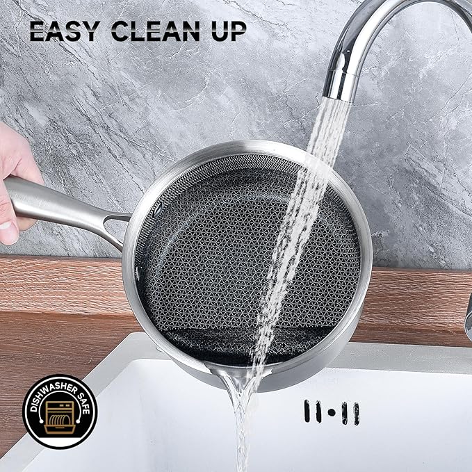 LOLYKITCH 1.5 QT Hybrid Tri-Ply Stainless Steel Non-Stick Saucepan with Lid,Induction Sauce Pot,Dishwasher and Oven Safe.