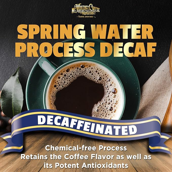 Mt. Whitney Premium Organic Spring Water Colombian, Medium Dark Roast, Low Acid, Decaf Coffee (Ground, 12 Oz)