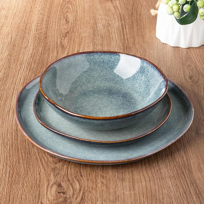AmorArc Ceramic Dinnerware Sets,Handmade Reactive Glaze Stoneware Plates and Bowls Sets,Highly Chip and Crack Resistant | Dishwasher & Microwave Safe Dishes Set,Service for 8 (24pc)