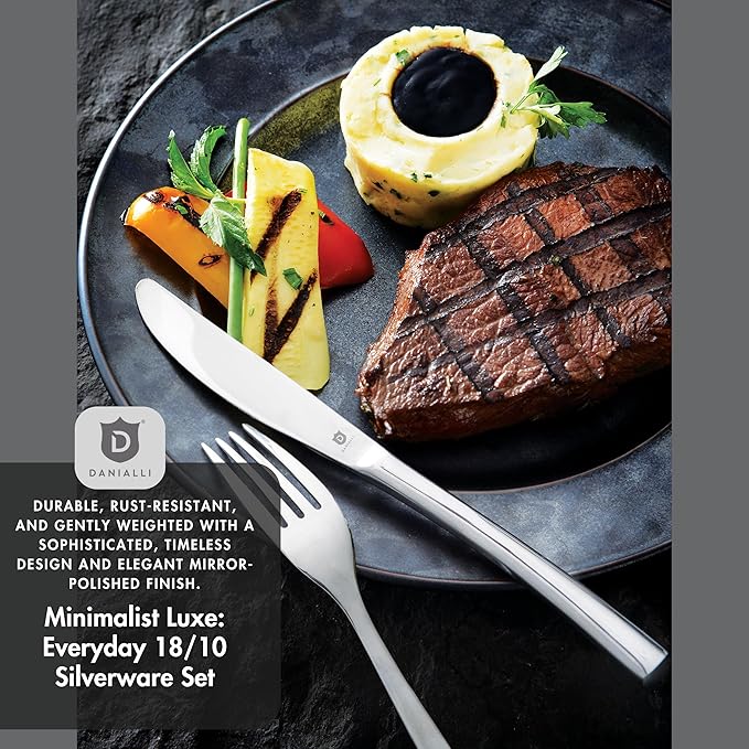 Modern Sleek Silverware Set - 18/10 Stainless Steel Flatware Set for Elegant Dining - Dishwasher Safe Cutlery Set -Built to Last Commitment (60-Piece)