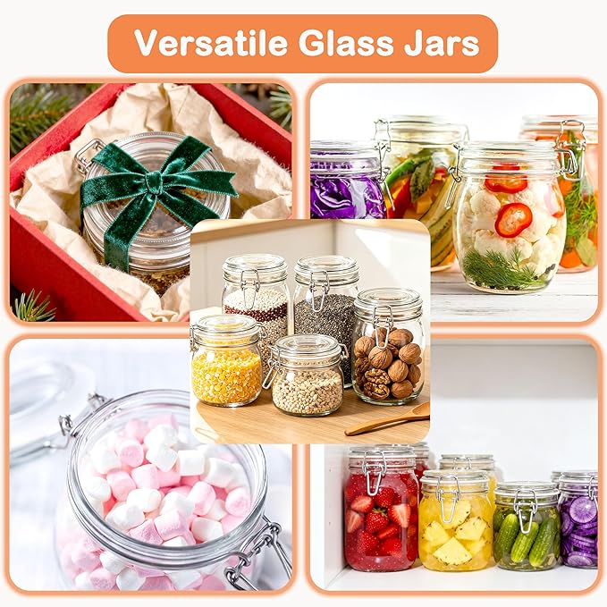 Glass Jars With Airtight Lid 32 Oz Wide Mouth Glass Containers With Lids 2 Pack Airtight Food Grade Storage Canisters With Clasp For Flour, Coffee, Sugar, pickle, Beans, Candy, Nuts, Rice, Pasta