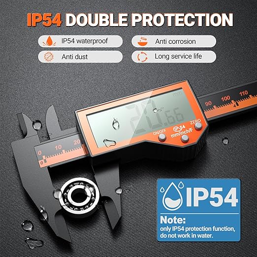 Preciva 6 Inch Digital Caliper, High Precision Measuring Tool with Large LCD Screen,Inch/Metric/Fraction Conversion, Auto-Off Feature, Vernier Caliper for DIY and Household (Orange)