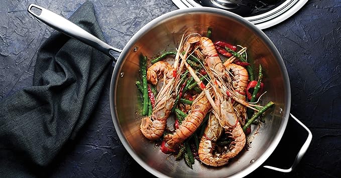 Tramontina Signature Tri-Ply Clad Stainless Steel 12.5-Inch Wok with lid, Induction-Ready, Dishwasher-Safe, NSF-Certified, Made in Brazil