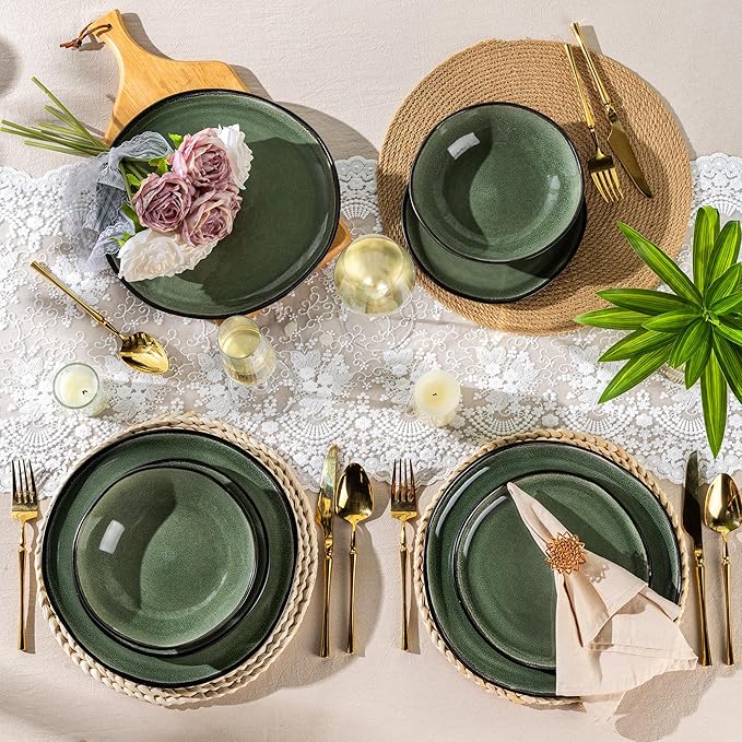 AmorArc Ceramic Dinnerware Sets,Handmade Reactive Glaze Stoneware Plates and Bowls Set,Highly Chip and Crack Resistant | Dishwasher & Microwave Safe Dishes Set,Service for 4 (12pc)