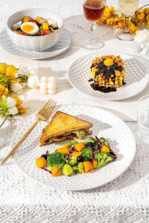 24 Piece Dinnerware Sets for 8, Premium Stoneware Plates and Bowls Sets, Microwave & Dishwasher Safe, Elegant Dishes for Entertaining & Special Occasions – A Stunning Gift for Large Families