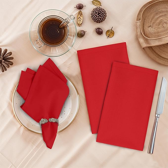 Ruvanti Cloth Napkins Set of 12, 18x18 Inches, 100% Cotton, Washable, Soft & Absorbent, Perfect for Wedding, Christmas, ‎Thanksgiving Dinners - Flame Scarlet