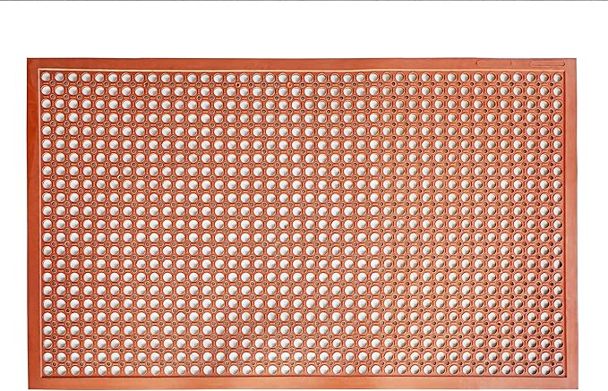 New Star Foodservice 54521 Commercial Grade Grease Resistant Anti-Fatigue Rubber Floor Mat, 36" x 60", Red