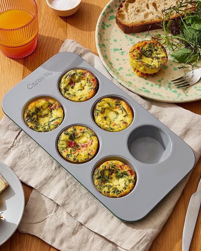 Caraway Nonstick Ceramic 6 Cup Muffin Pan Duo – Non-Toxic, PTFE & PFOA Free – Oven Safe – Aluminized Steel Core – Small Muffin Pan for Baking Cupcakes, Muffins & More - Sage