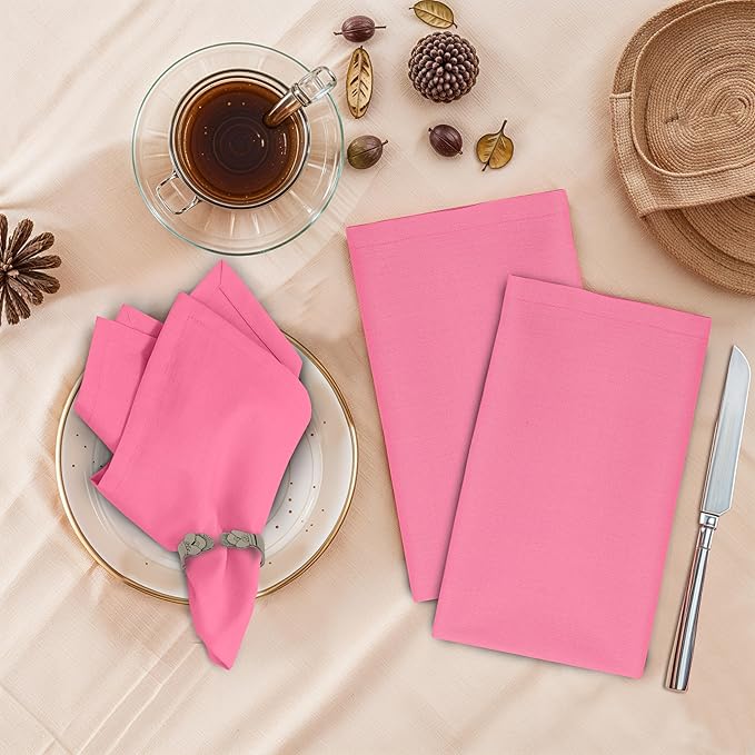 Ruvanti Cloth Napkins Set of 12, 18x18 Inches, 100% Cotton, Washable, Soft & Absorbent, Perfect for Wedding, Christmas, ‎Thanksgiving Dinners - Pink