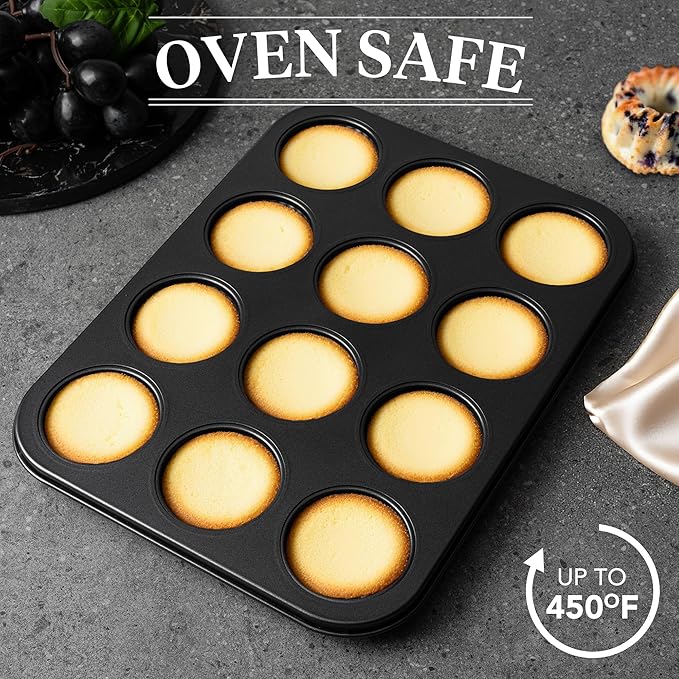 Tiawudi Mini Fluted Tube Cake Pan, 12 Cavity Bundt Cake Baking Pan, Non-stick Baking Mold for Cupcakes, Donuts, Cornbread, Brownies, Jellies, Set of 2