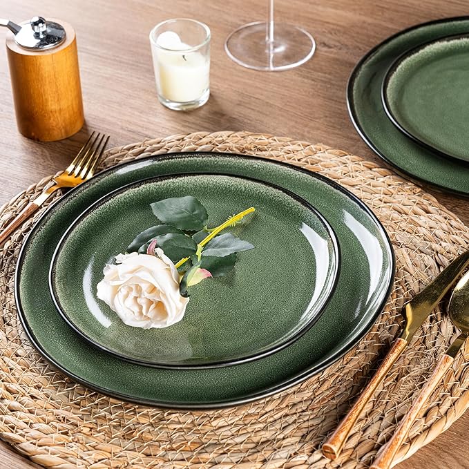 AmorArc Ceramic Dinnerware Sets,Handmade Reactive Glaze Stoneware Plates and Bowls Set,Highly Chip and Crack Resistant | Dishwasher & Microwave Safe Dishes Set,Service for 4 (12pc)