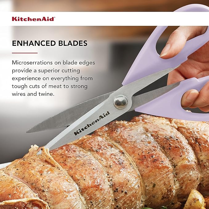 KitchenAid All Purpose Kitchen Shears with Protective Sheath Durable Stainless Steel Scissors, Dishwasher Safe, Soft Grip Comfort Handle, 8.72 Inch, Lavendar Cream
