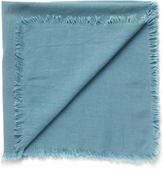 ACCENTHOME Blue Cotton Linen Napkin Set of 6 18x18 inch Dinner Napkins - Washable Soft Premium Hotel Quality Reusable Napkins Perfect Table Napkins for Family Dinners, Weddings & Everyday Use